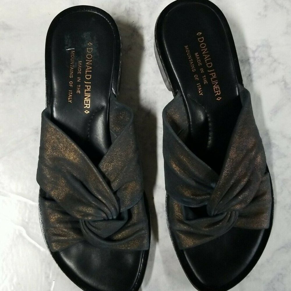 Donald J Pilner Shoes Metallic Heel Brown Bronze Slide Leather Size 7 Italy - Picture 2 of 5